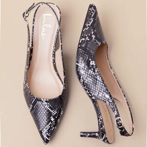 NEW w/Tag (NWT) Lulus Fosette Black Snake Pointed-toe Slingback Pumps - Size 10